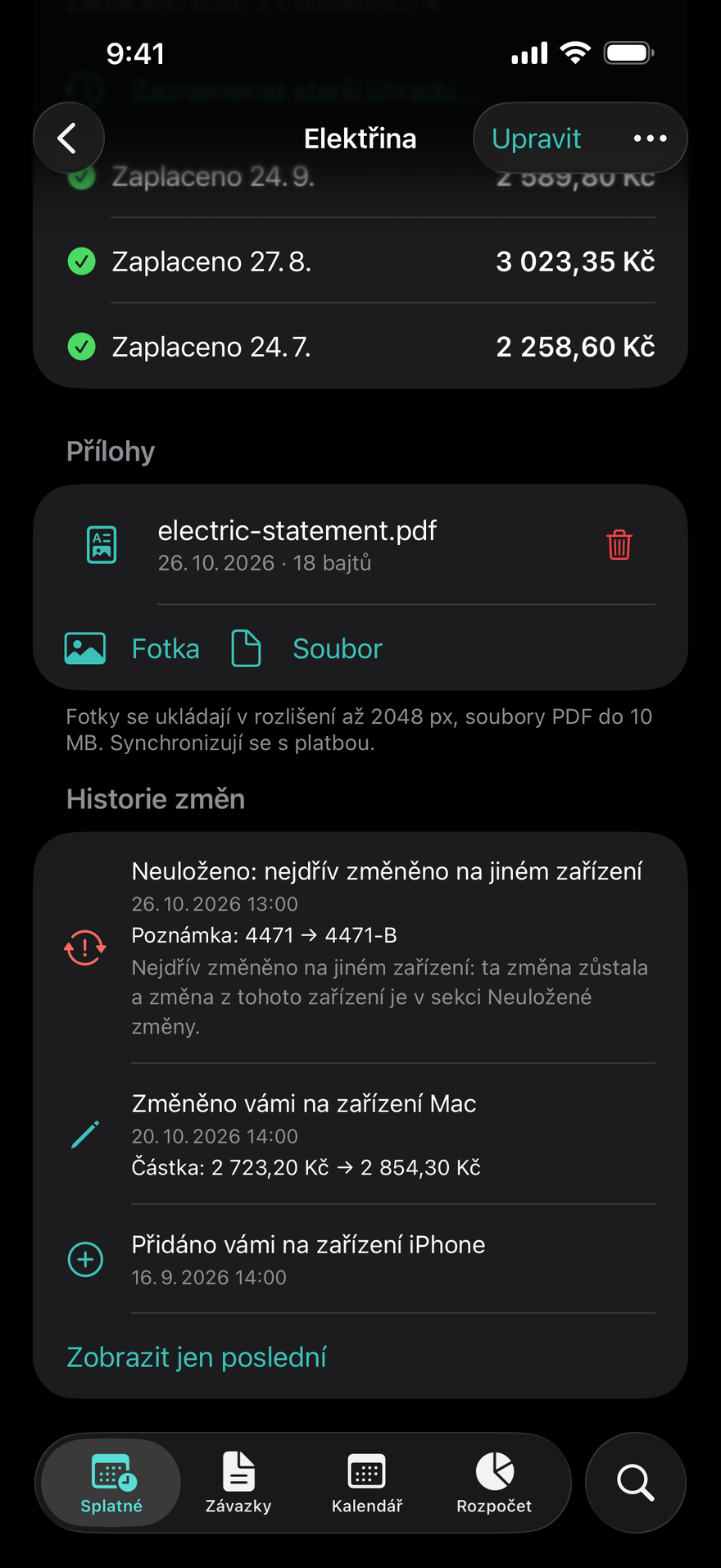 Historie změn