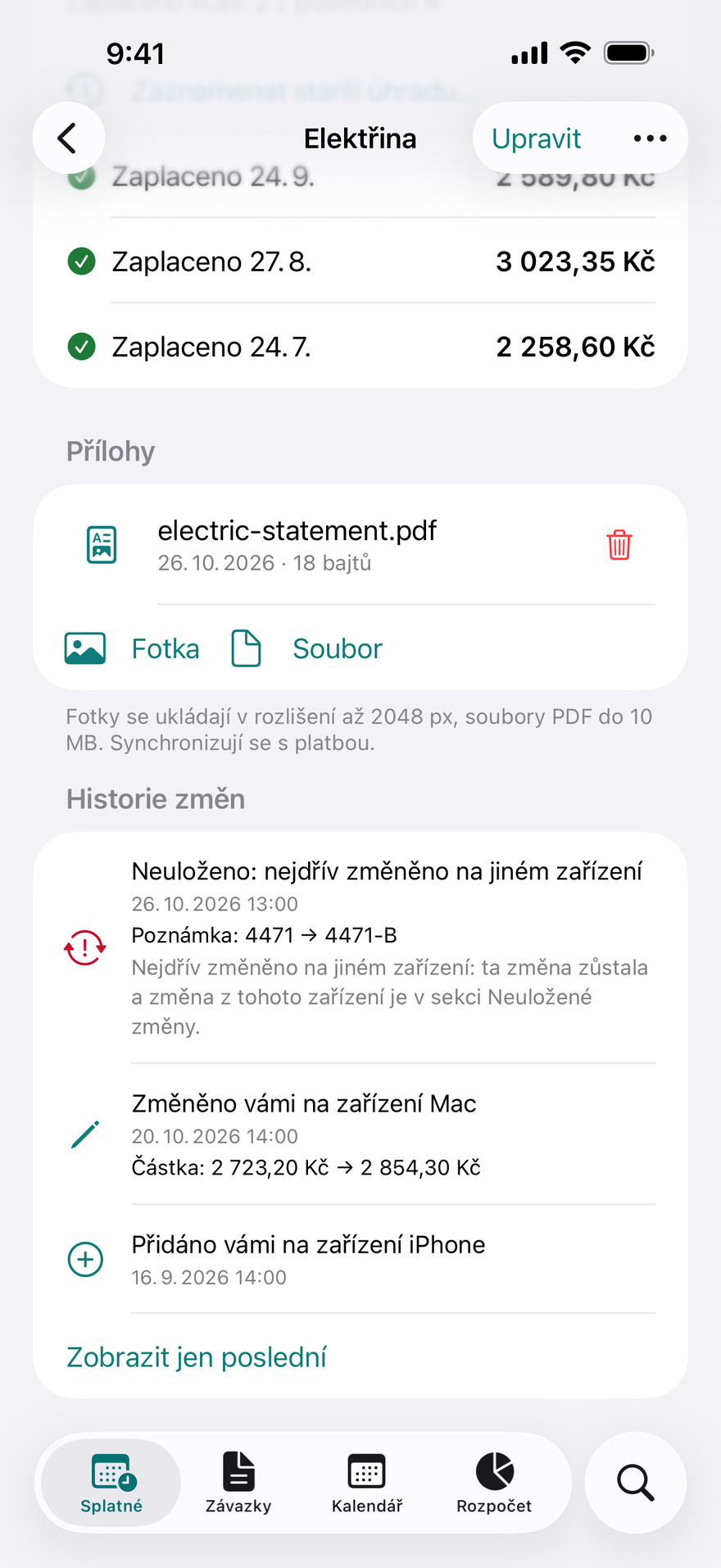 Historie změn