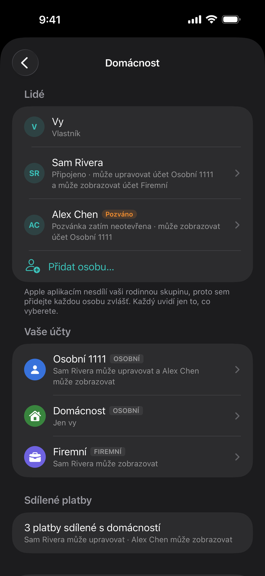 Sdílení účet po účtu