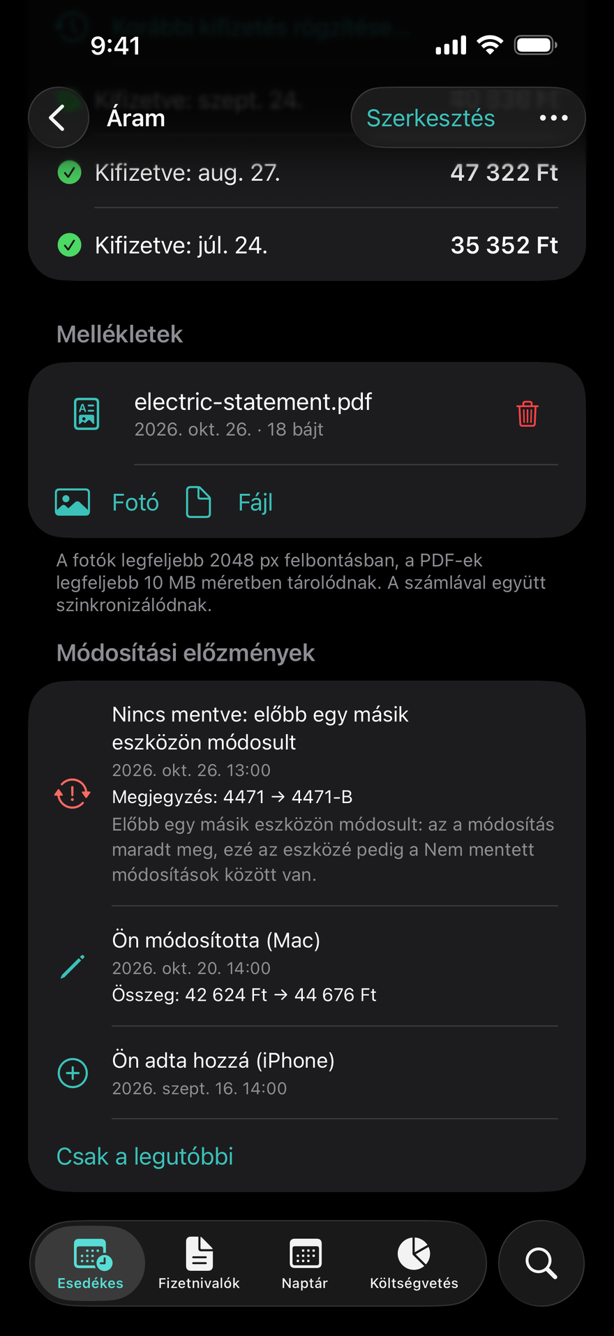 Módosítási előzmények