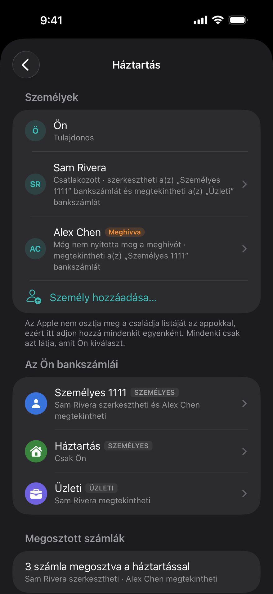 Megosztás, bankszámlánként