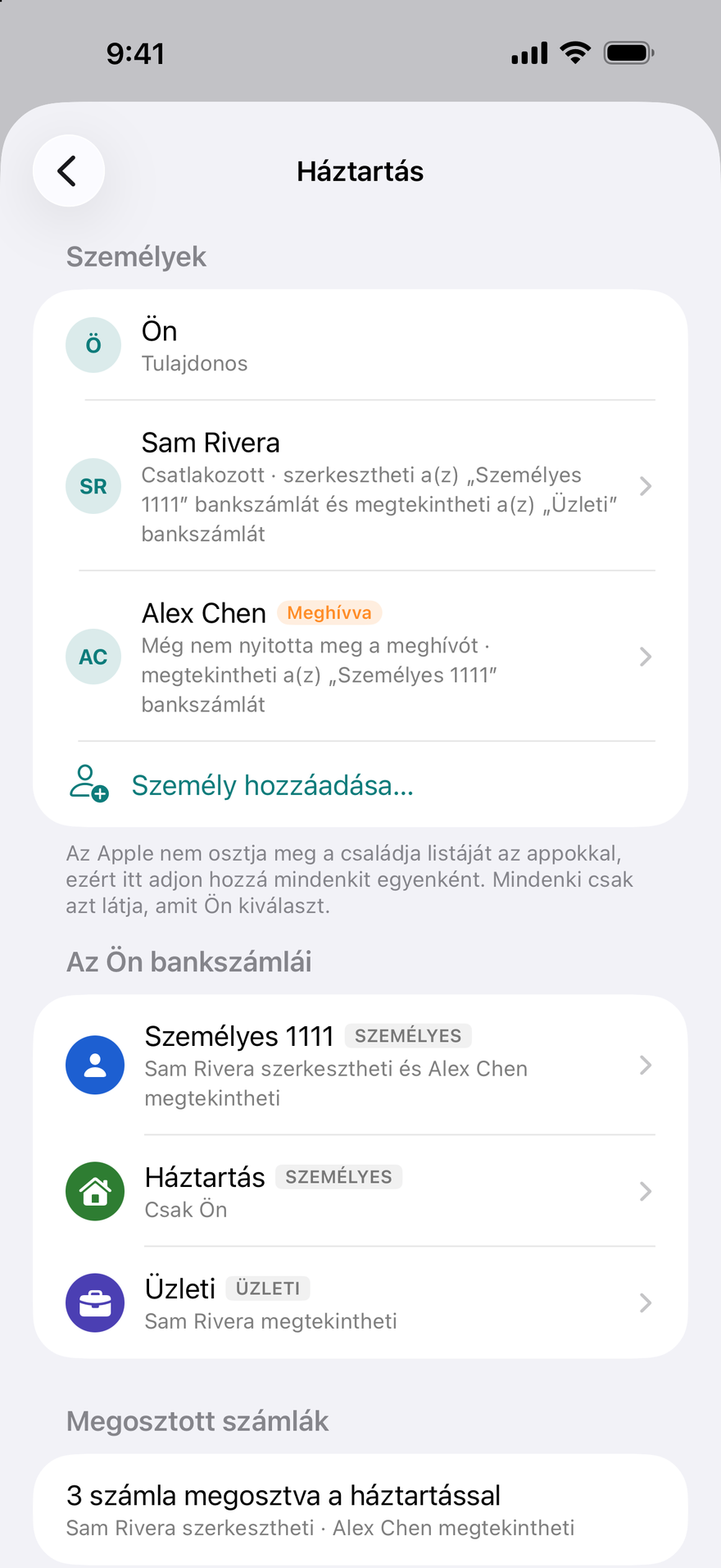 Megosztás, bankszámlánként