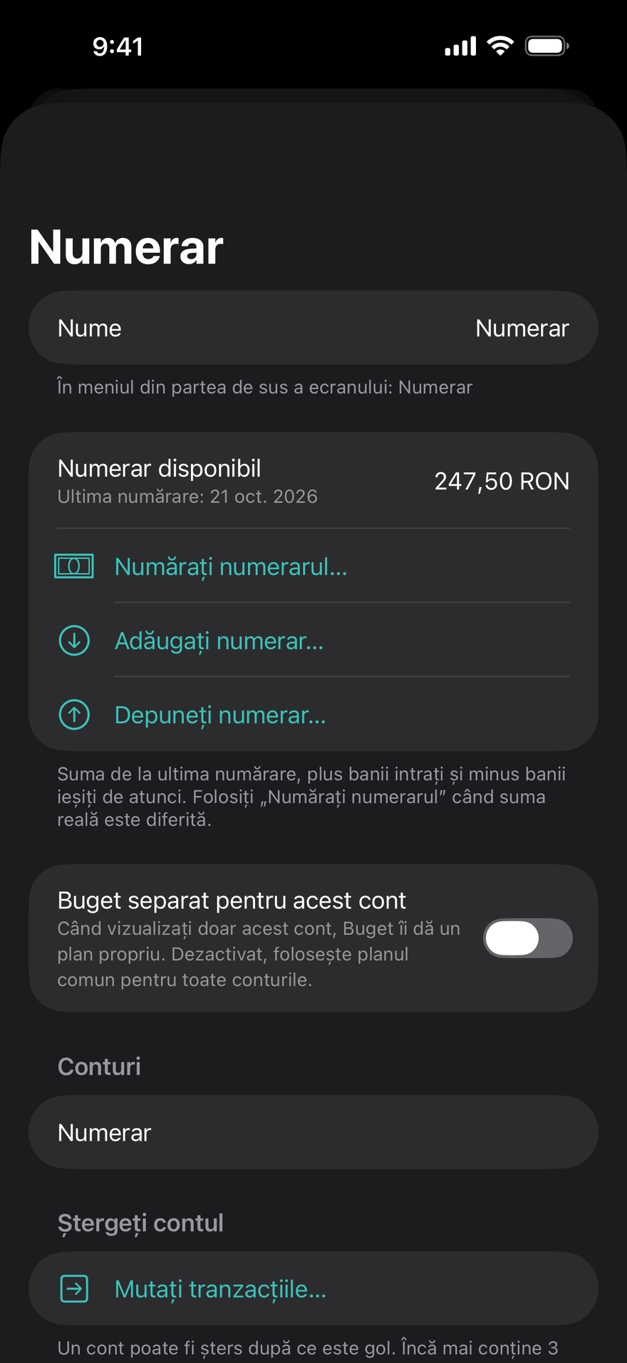 Numerarul și modul în care a fost plătită fiecare factură
