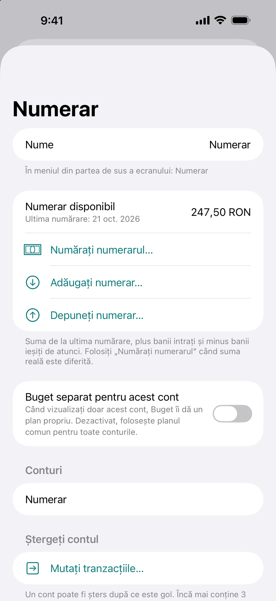 Numerarul și modul în care a fost plătită fiecare factură