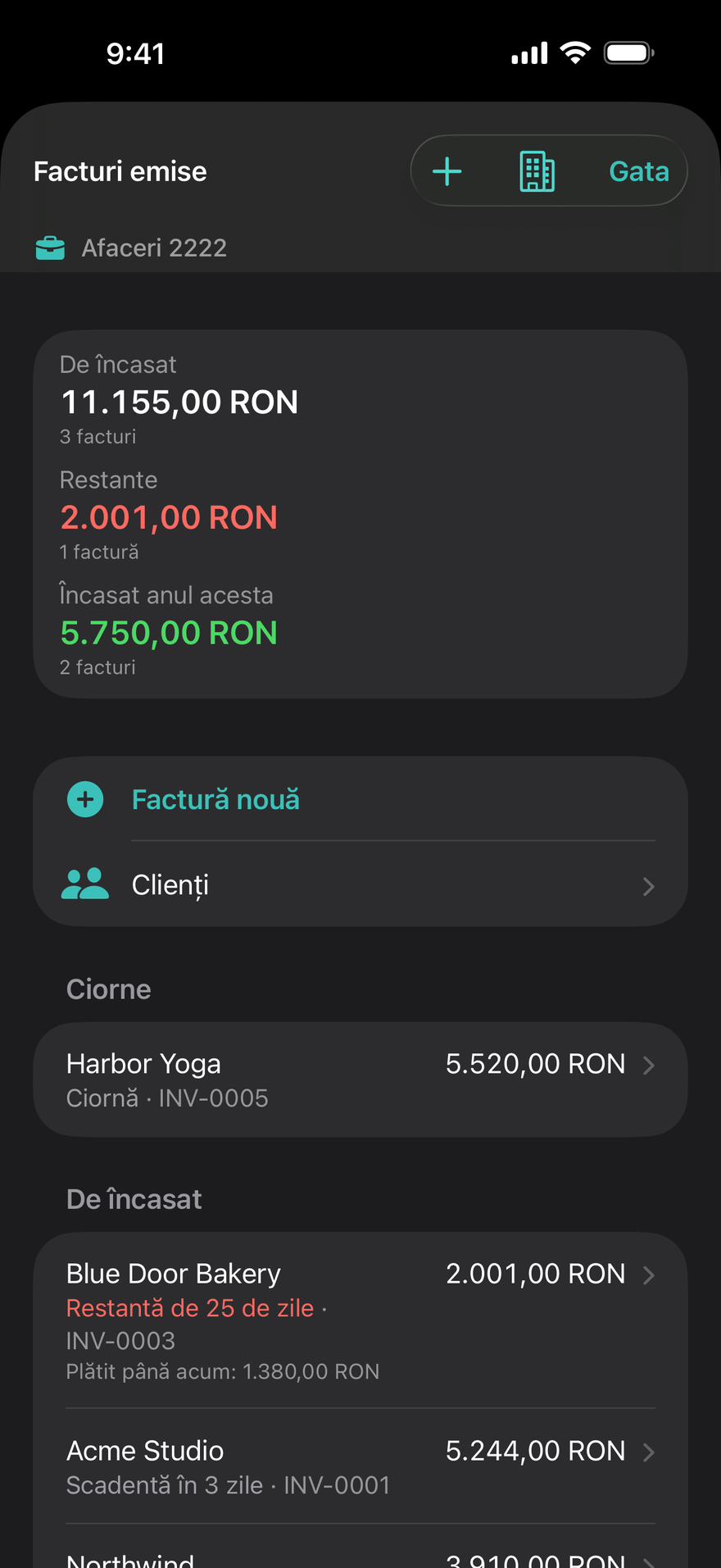 Facturi emise și clienți