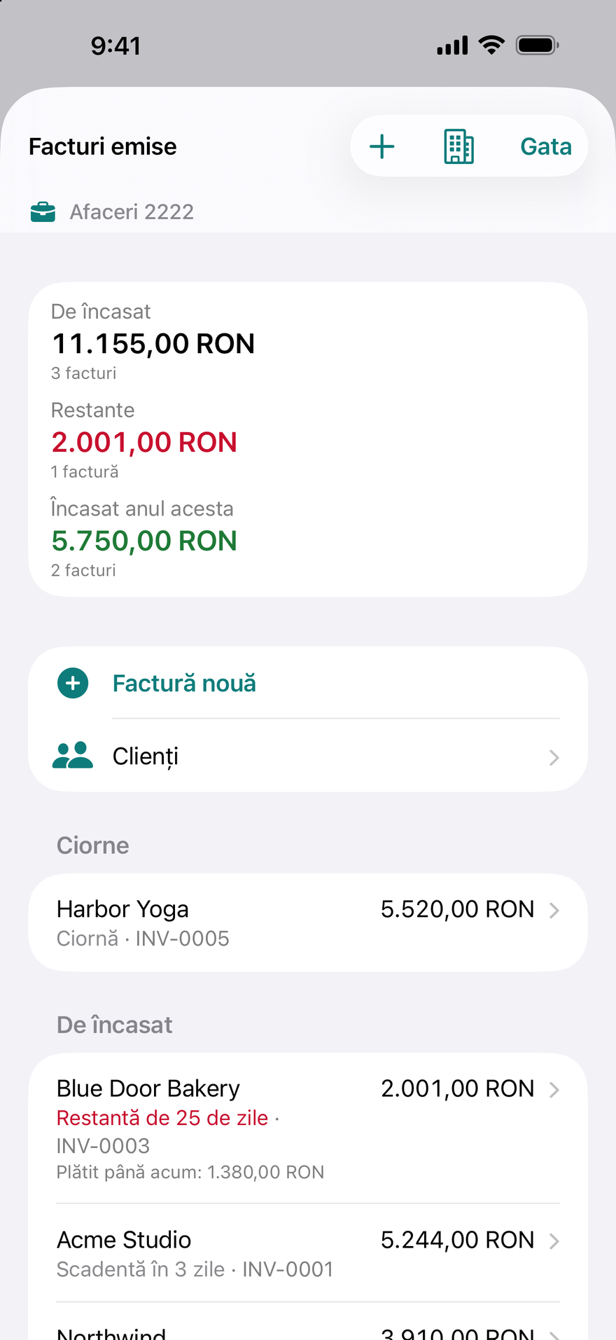 Facturi emise și clienți