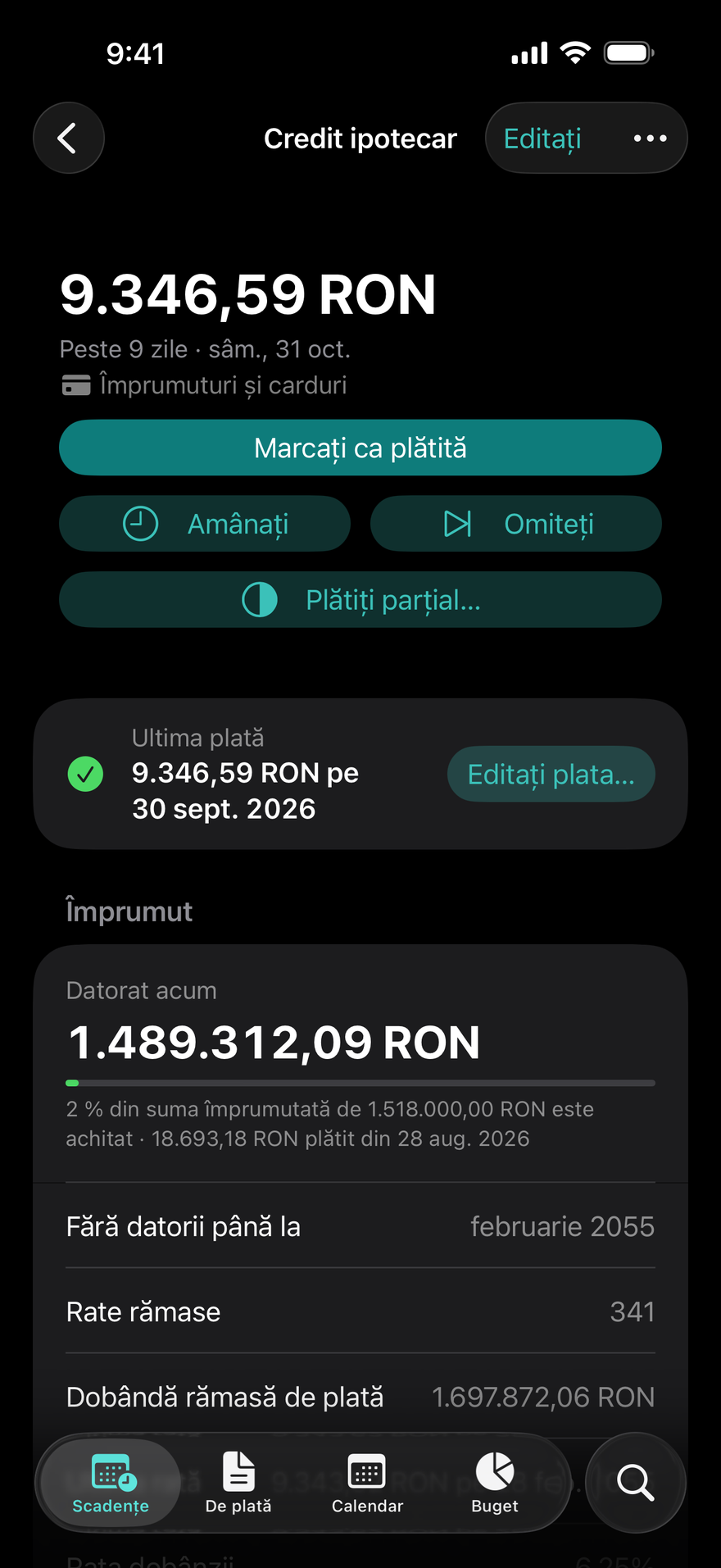 Detaliile unui împrumut în DueBy: rata lunară a unui credit ipotecar, cât mai este de plată și data de la care nu mai aveți datorii