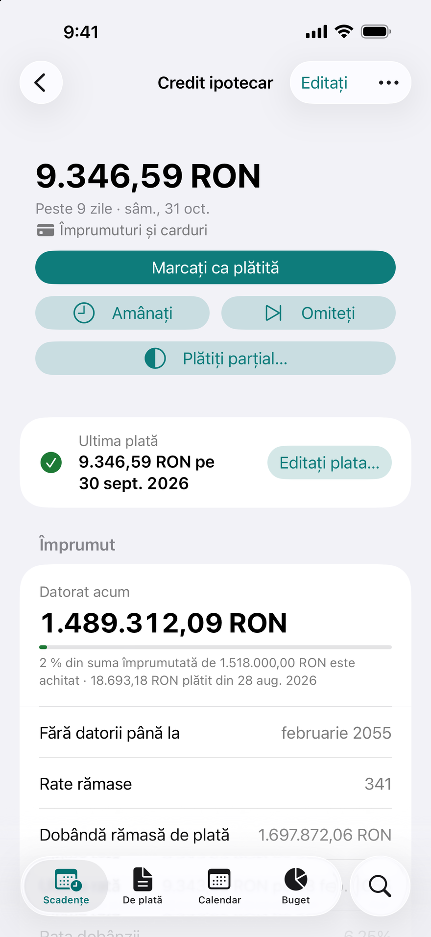 Detaliile unui împrumut în DueBy: rata lunară a unui credit ipotecar, cât mai este de plată și data de la care nu mai aveți datorii
