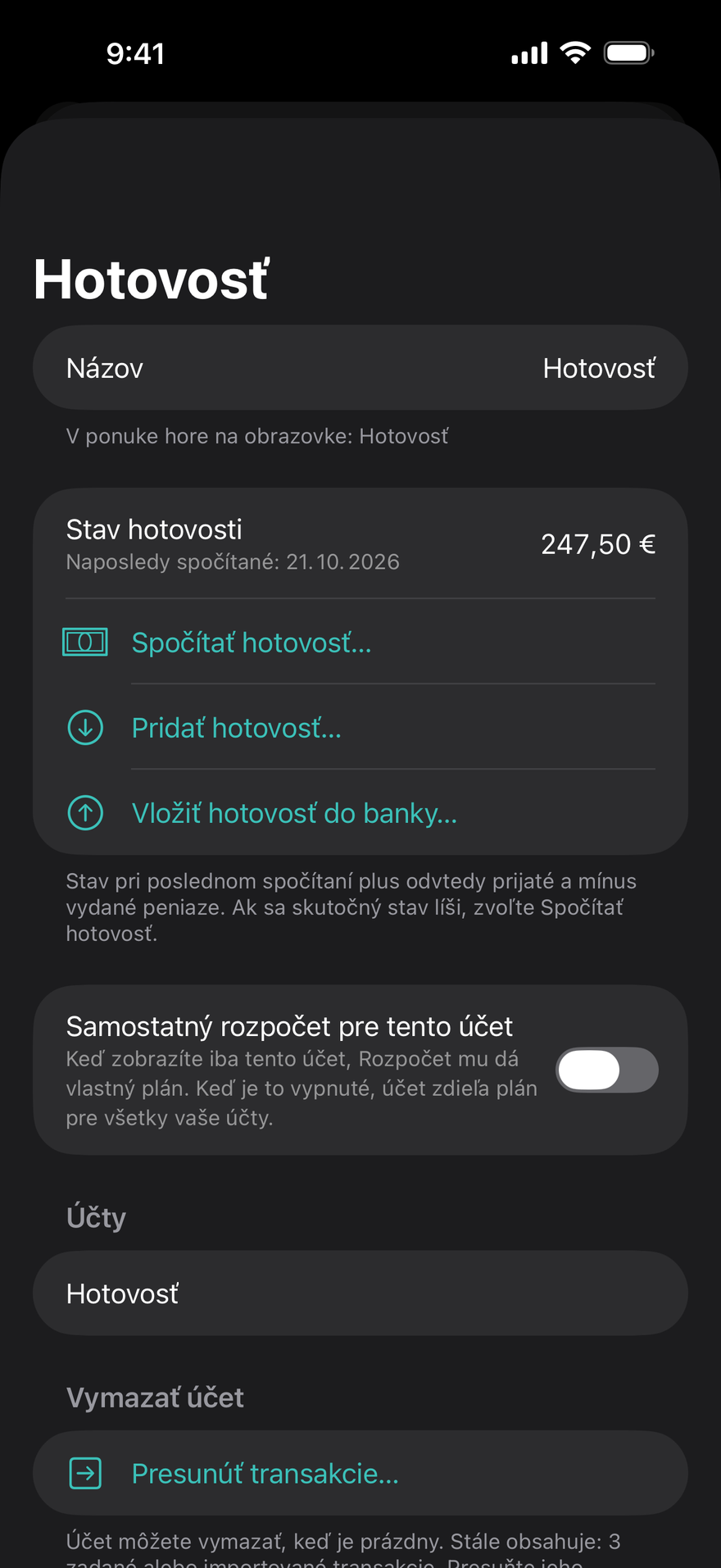 Hotovosť a ako bola každá platba uhradená