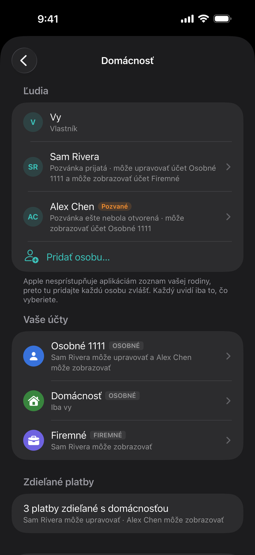 Zdieľanie účet po účte