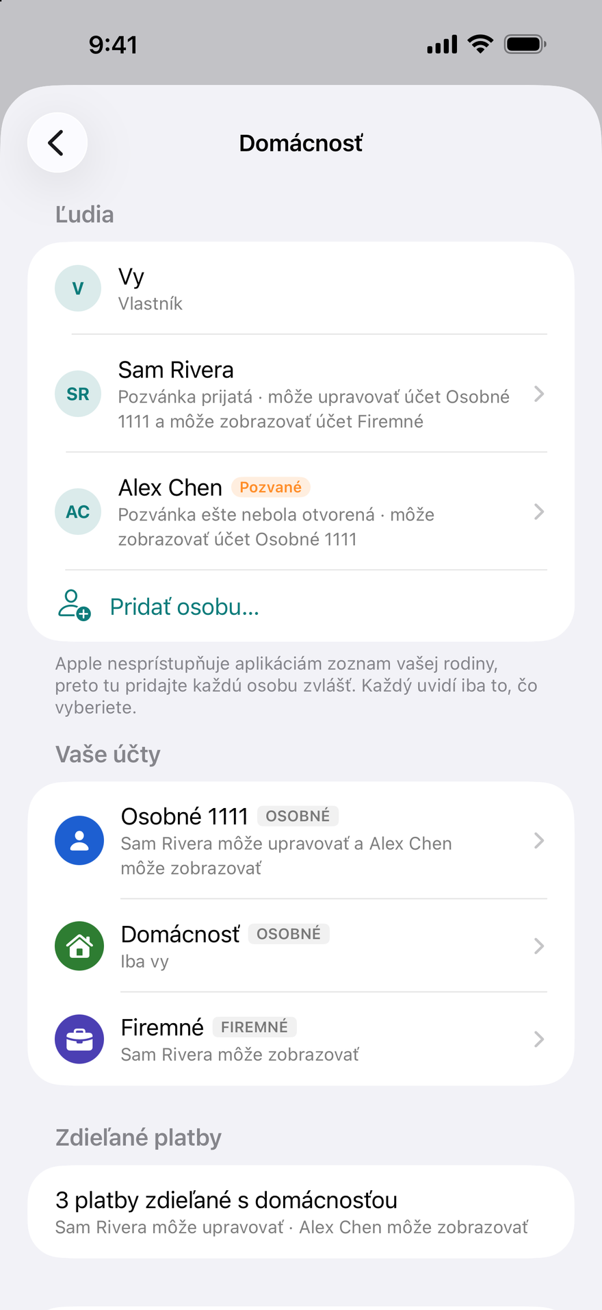 Zdieľanie účet po účte