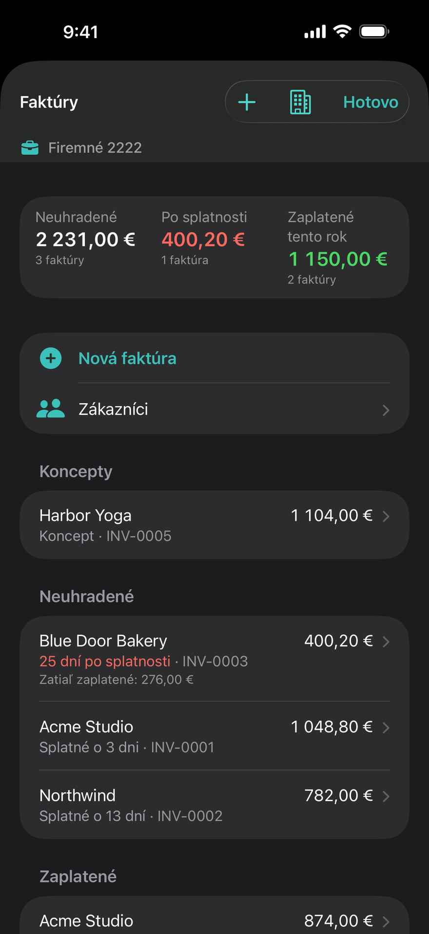 Faktúry a zákazníci