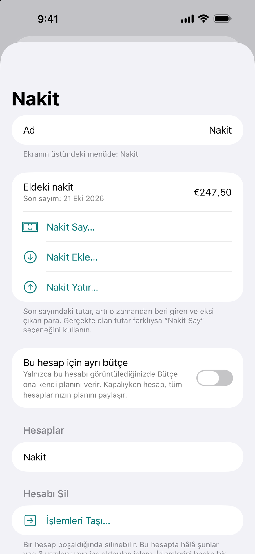 Nakit ve her faturanın nasıl ödendiği