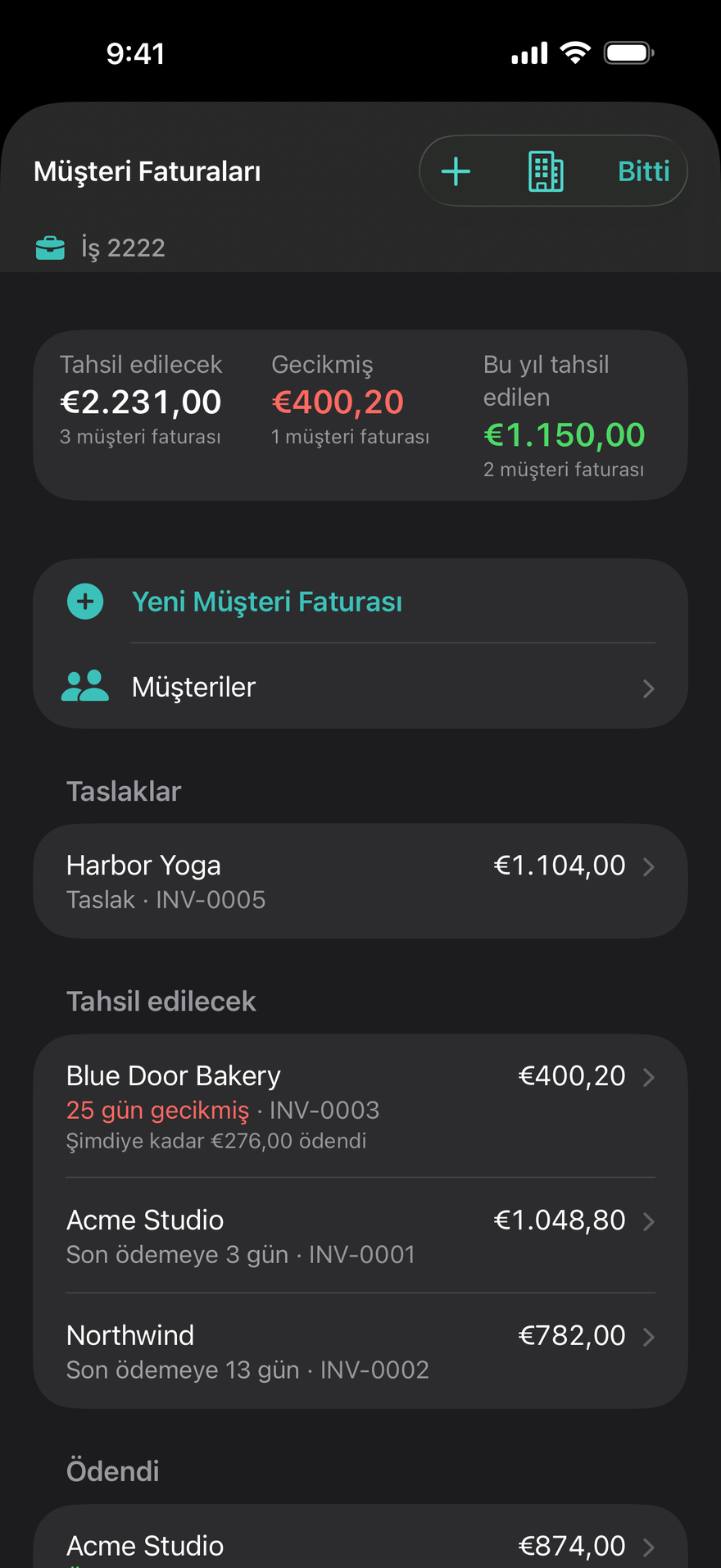 Müşteri faturaları ve müşteriler