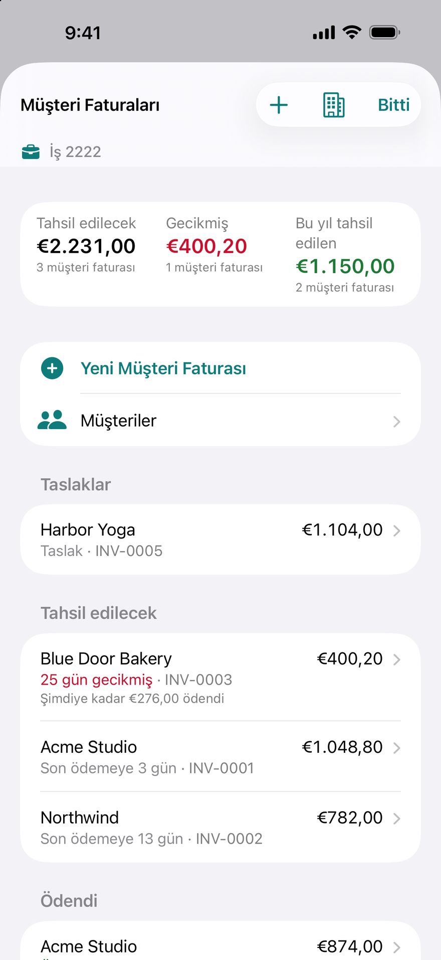 Müşteri faturaları ve müşteriler